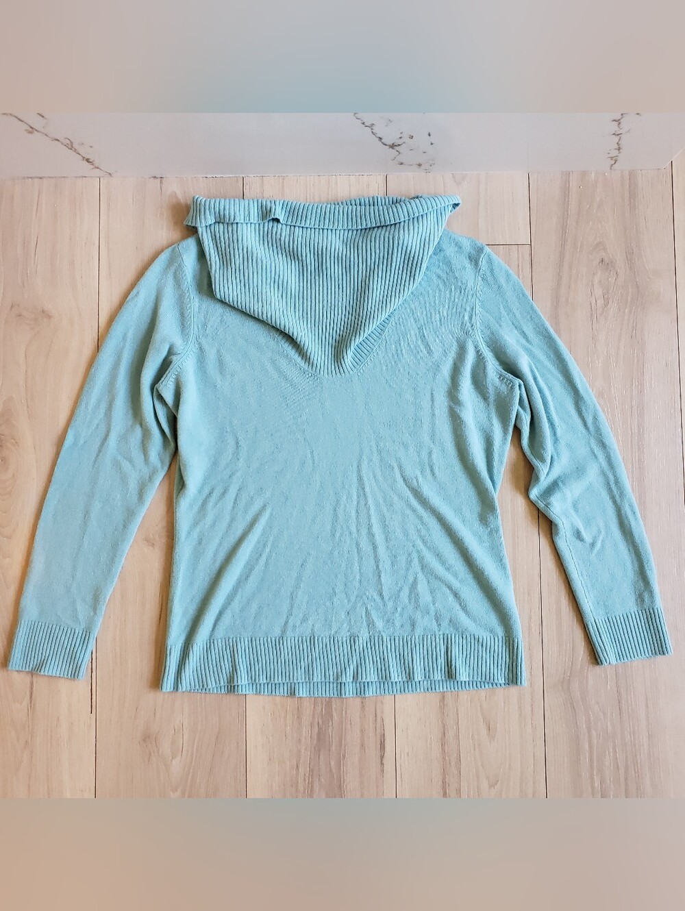 New York &‎ Company Cowl Sweater Womens Large Light Aqua Long Sleeve Office Top
